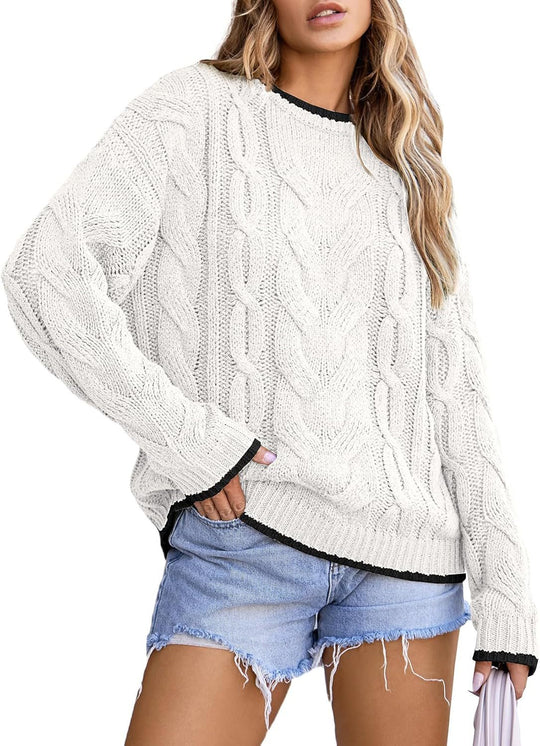 Damen Strickpullover mit grobem Zopfmuster EB