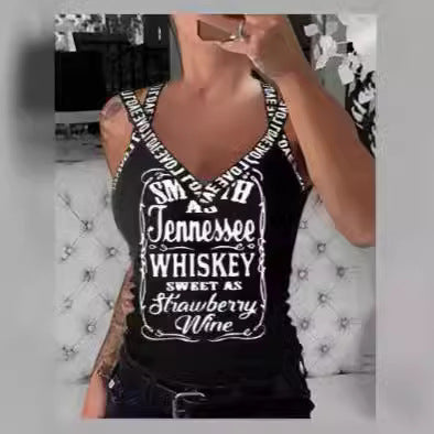 Damen Tanktop mit V-Ausschnitt und auffälligem Druck EB