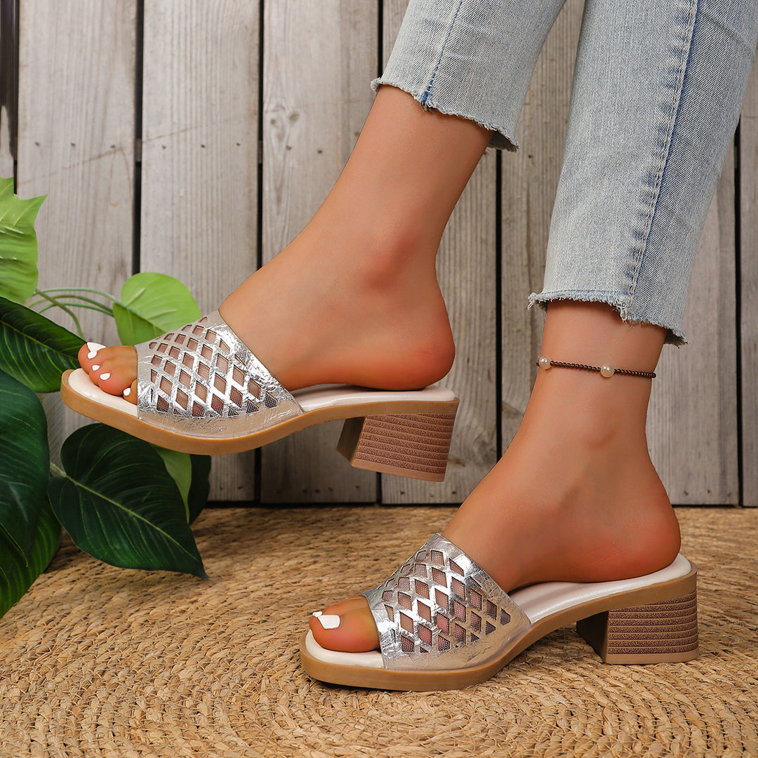 Damen Offene Wedge-Pantoletten mit modischem Netzdesign EB
