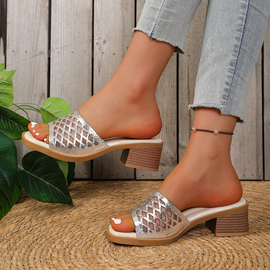 Damen Offene Wedge-Pantoletten mit modischem Netzdesign EB