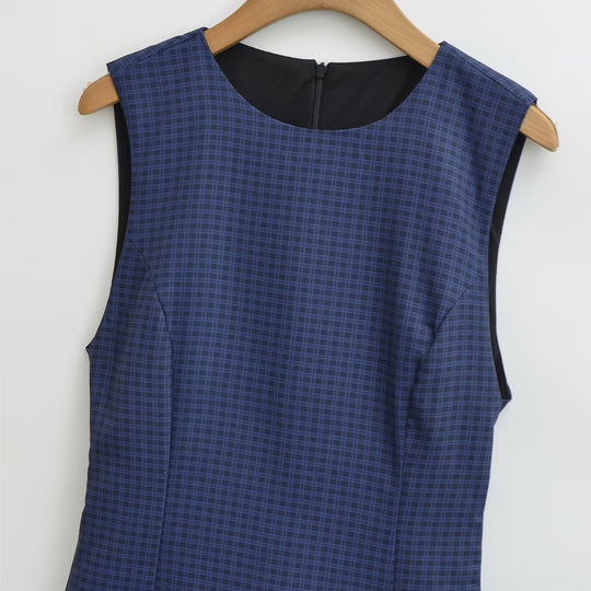 Damen Sommerkleid mit voluminösem Rüschenrock und modernem Karomuster EB