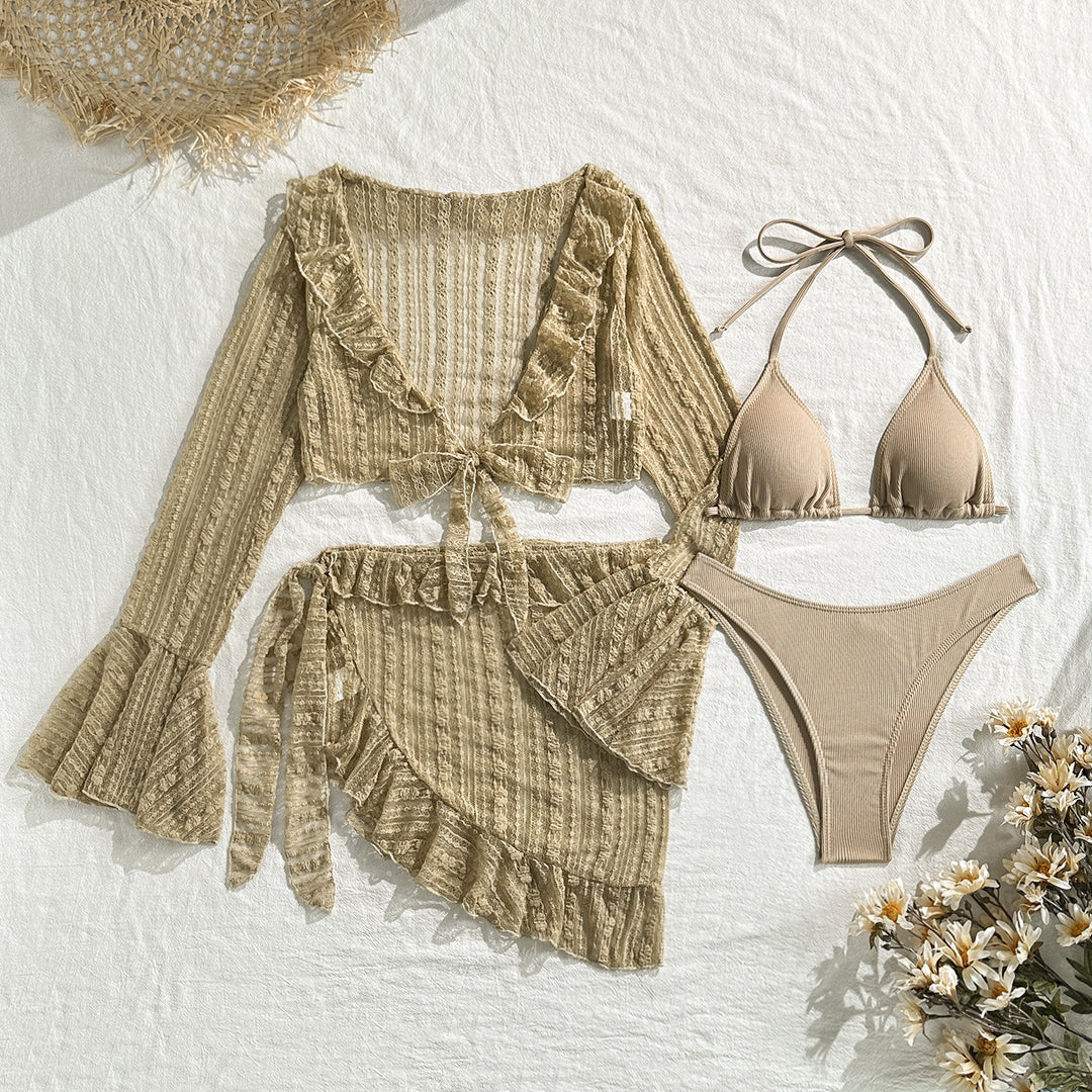 Damen Bikini-Set mit elegantem Wickelrock und verspielten Rüschendetails EB