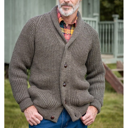 Herren grob gestrickter Cardigan mit praktischen Taschen und modernem V-Ausschnitt EB