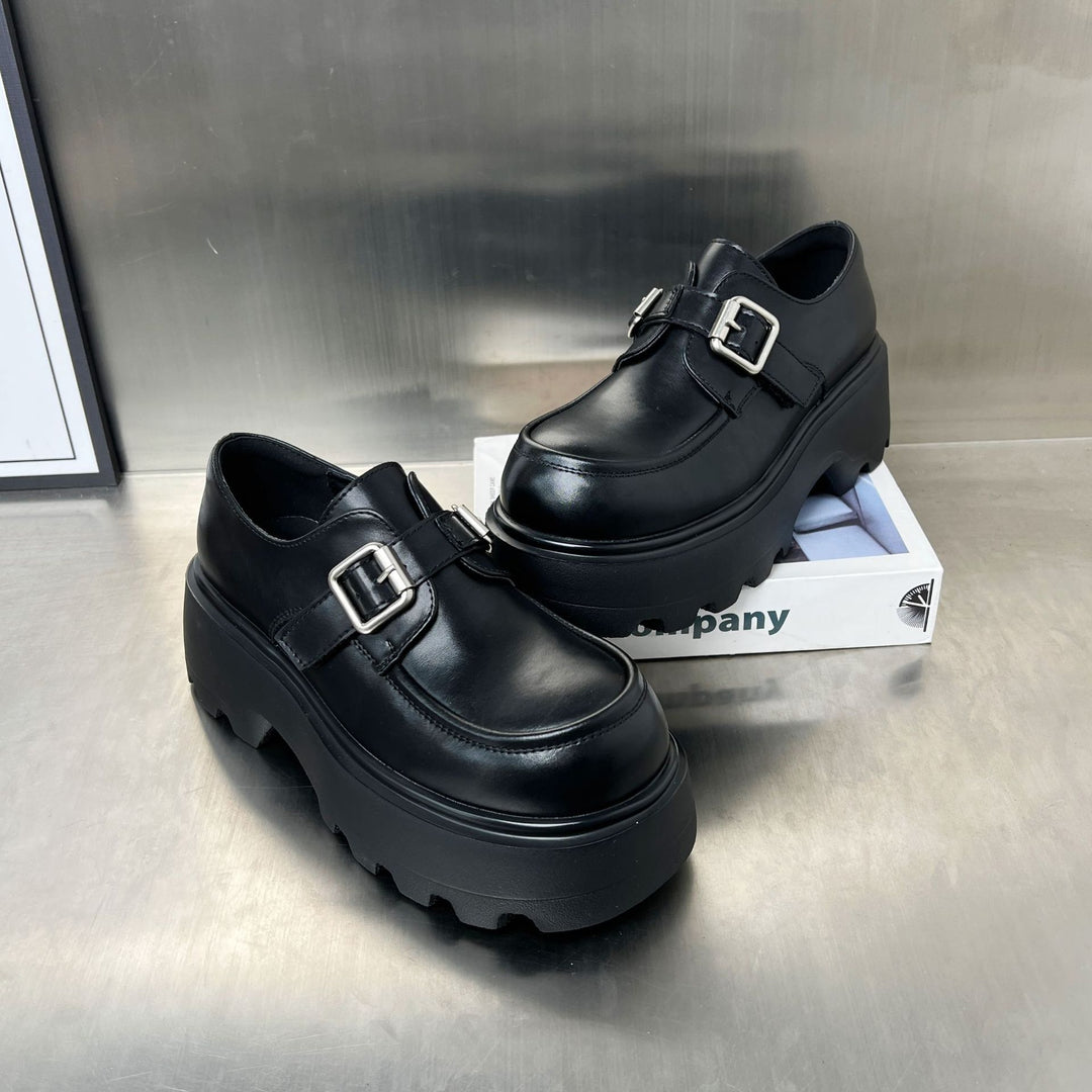 Damen Chunky Mokassins aus hochwertigem Leder mit modischer Schnallenverzierung EB