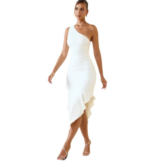 Damen Asymmetrisches Wickelkleid mit herausragender Drapierung und verführerischem Schlitz EB
