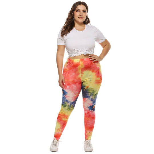 Damen farbenfrohe Leggings mit modernem Batikmuster EB