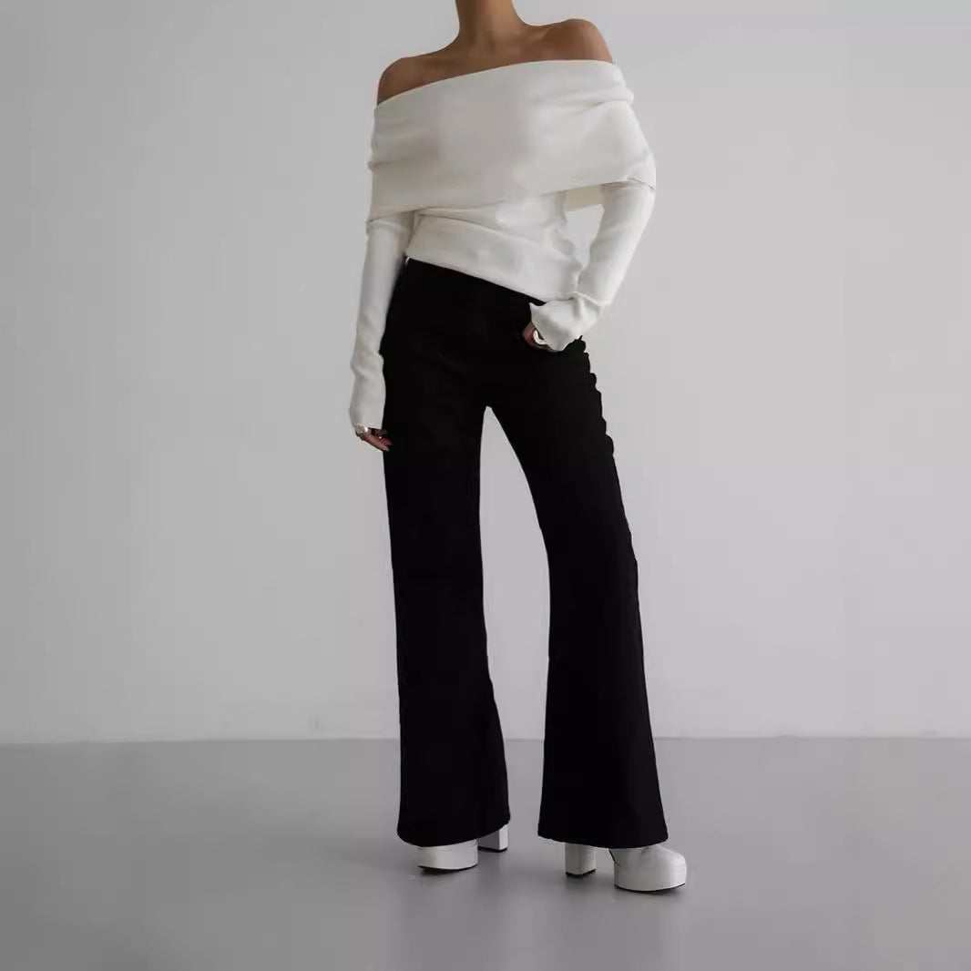 Damen Elegantes Off-Shoulder Oberteil mit geschmeidiger Textur und ausgestellten Ärmeln EB