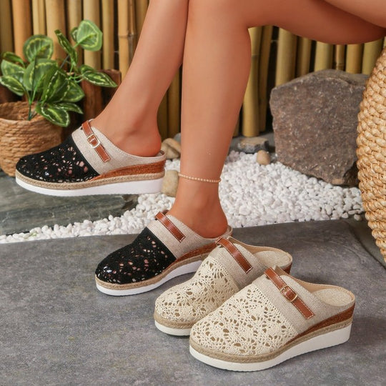 Damen Komfortable und elegante Clogs mit luftiger Häkelstruktur EB