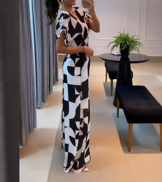 Damen Langes Maxikleid mit grafischem Muster und Raffung EB