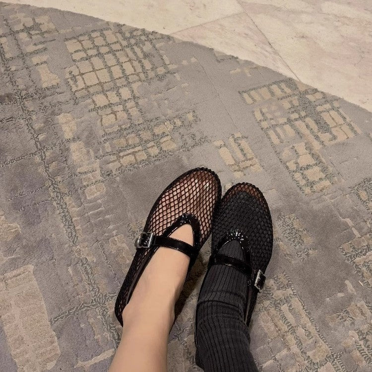 Damen Atmungsaktive Mary‑Jane‑Ballerinas mit Netz‑Mesh‑Obermaterial und verstellbarem Schnallenriemen EB