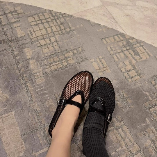 Damen Atmungsaktive Mary‑Jane‑Ballerinas mit Netz‑Mesh‑Obermaterial und verstellbarem Schnallenriemen EB