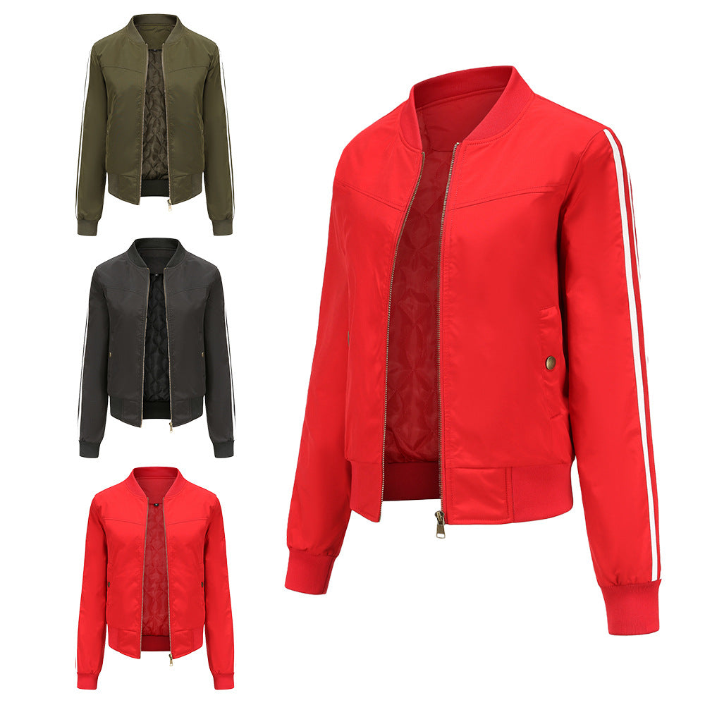 Damen nan sportive Bomberjacke mit seitlichen Kontraststreifen, gesteppter Innenfütterung und Rippbündchen EB