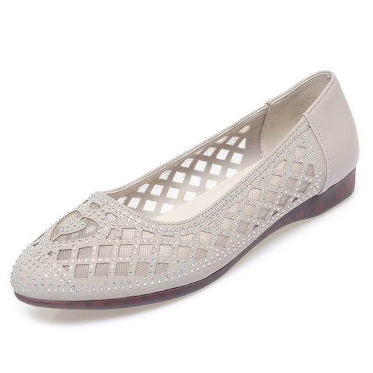 Damen Komfortable Ballerinas mit dekorativem Lochmuster und Strassverzierungen EB