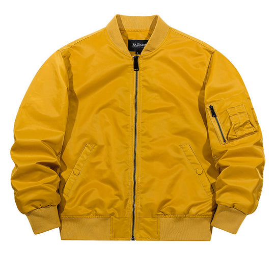 Men's  matte-shell insulated bomber jacket with reinforced sleeve zip pocket and snap-flap hand pockets EB