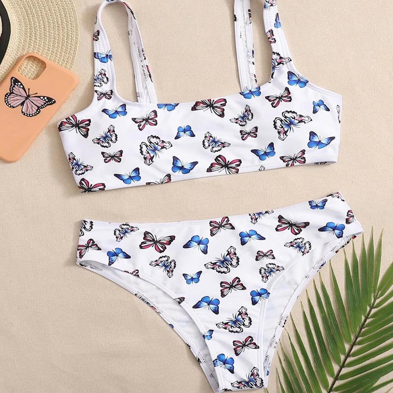 Damen Bikini-Set mit buntem Schmetterlingsmuster EB
