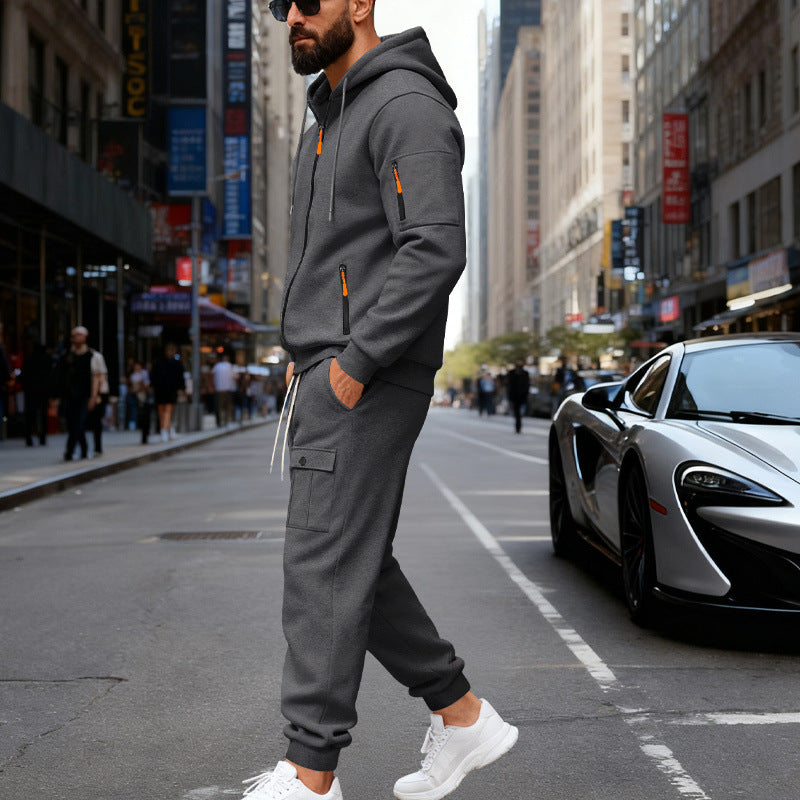 Herren stylisches Zweiteiliges Jogginganzug mit Kapuze und praktischen Taschen EB