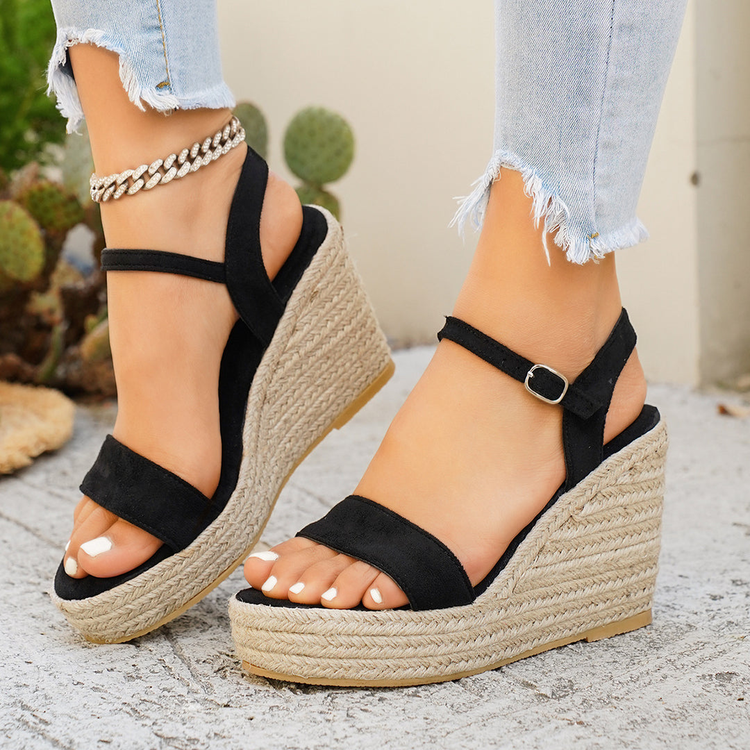 Damen Wedge-Sandalen mit elegantem Riemen und geflochtenem Design EB