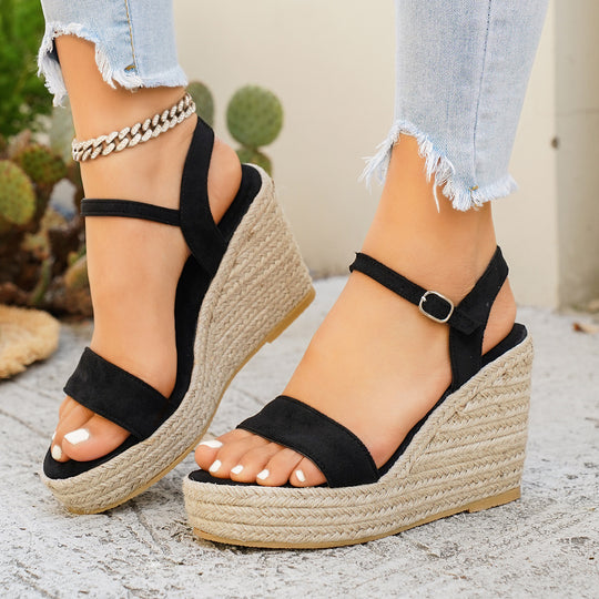 Damen Wedge-Sandalen mit elegantem Riemen und geflochtenem Design EB