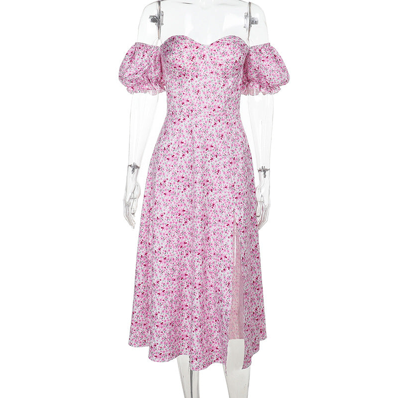 Damen Off-Shoulder Maxikleid mit voluminösen Puffärmeln EB