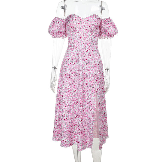Damen Off-Shoulder Maxikleid mit voluminösen Puffärmeln EB