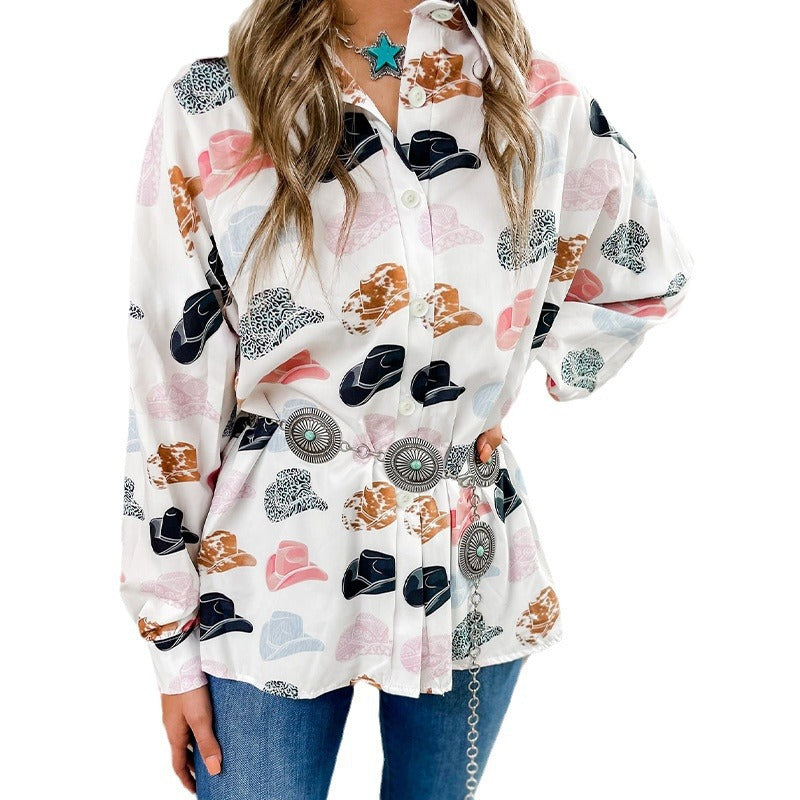 Damen lockeres Blusenshirt mit farbenfrohem Print und lässigem Schnitt EB