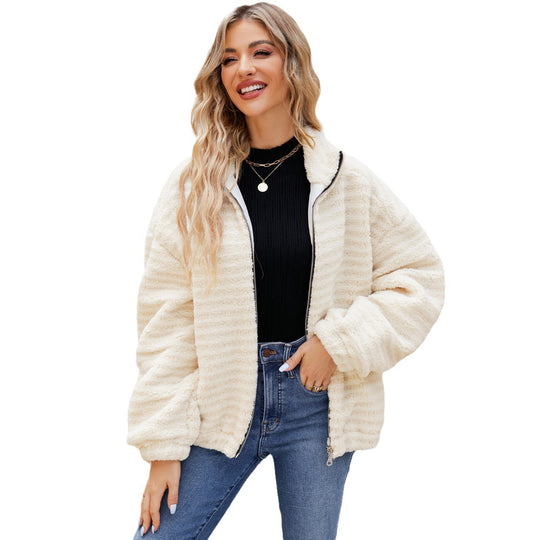 Damen Fleece-Jacke mit kontrastierendem Reißverschluss EB