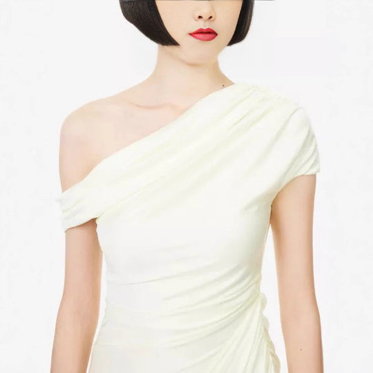 Damen Wickelkleid mit asymmetrischem Oberteil und eleganten Drapierungen EB