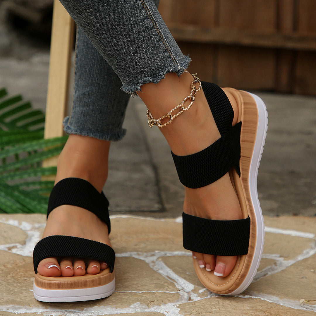 Damen modische Wedge-Sandalen mit elastischen Riemen und komfortabler Sohle EB