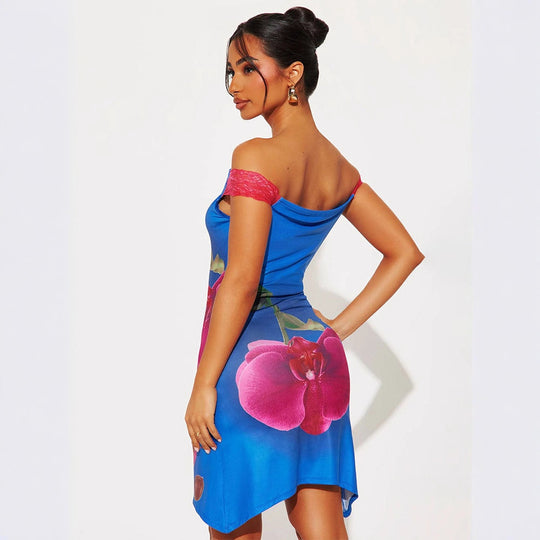 Damen Minikleid mit floralem Design und Off-Shoulder-Ausschnitt EB