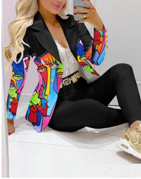 Damen Zweiteiliges Blazer-und-Hose-Set mit Schmetterlingsprint und glamourösem Glitzereffekt EB