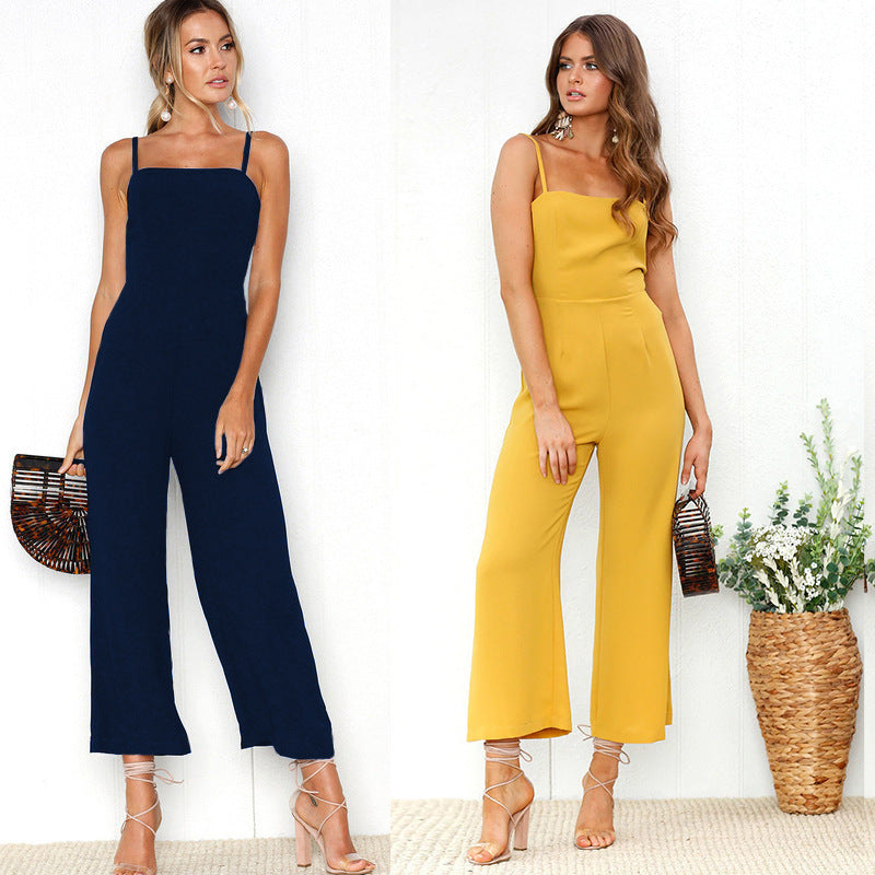Damen Jumpsuit mit schmalen Trägern und elegantem weiten Bein EB