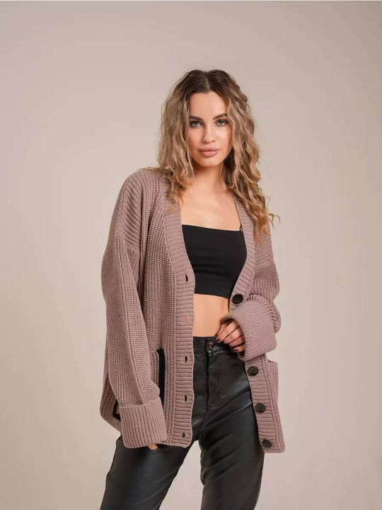 Damen Grober Strickcardigan mit modernen Knopfdetails und lässigem Schnitt EB