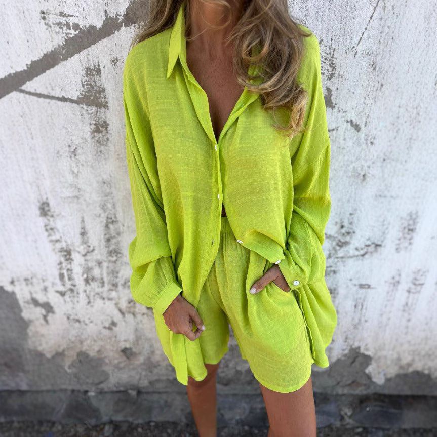 Damen Langärmlige Hemdbluse im Oversize-Stil mit Knopfleiste EB