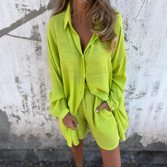 Damen Langärmlige Hemdbluse im Oversize-Stil mit Knopfleiste EB
