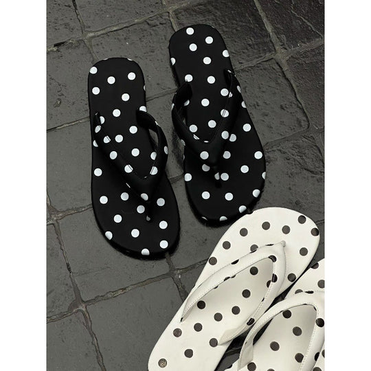 Damen trendige Zehentrenner-Sandalen mit Polka-Dots-Dekor EB