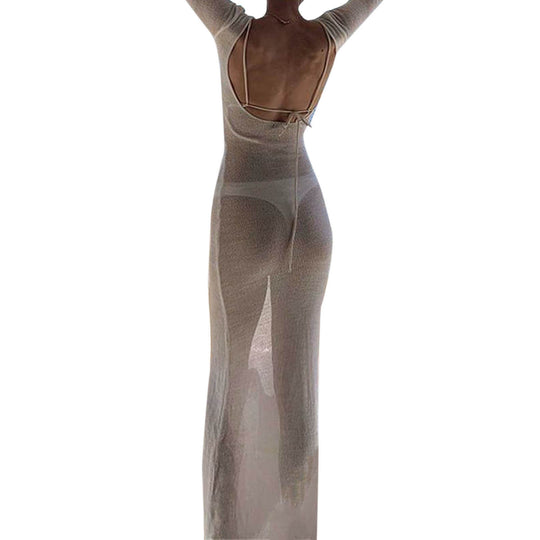 Damen Strick-Maxikleid mit langen Ärmeln und figurbetonendem Schnitt EB