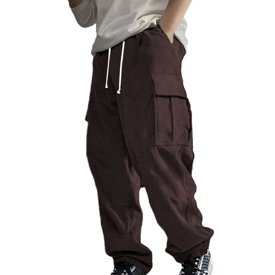 Herren Weite Cord-Cargo-Hose mit Tunnelzug, Elastikbund & Multifunktionstaschen EB
