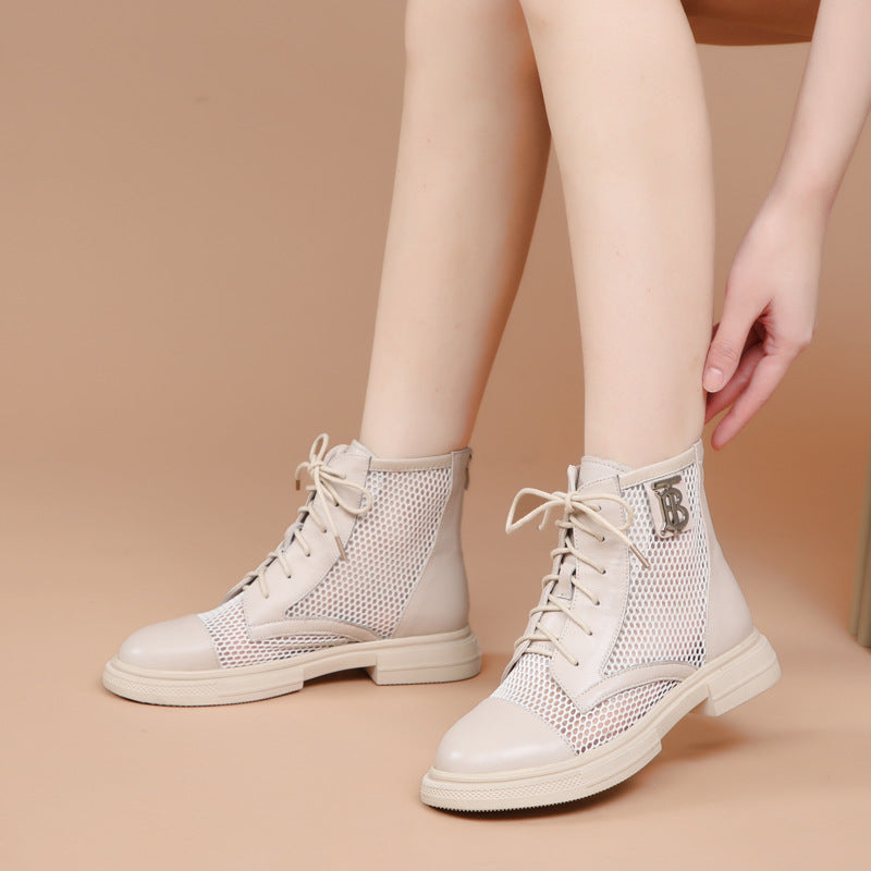 Damen Luftige Schnürstiefeletten aus Mesh und Leder EB