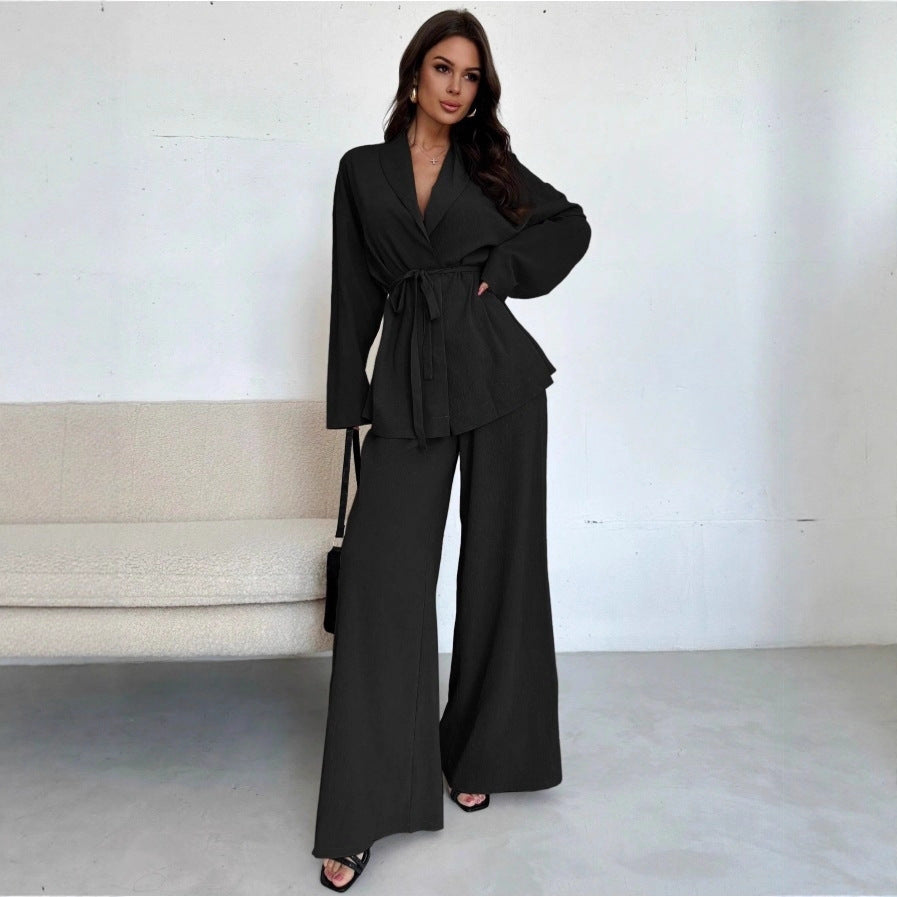 Damen Eleganter Oversized Jumpsuit mit Taillengürtel und breitem Bein EB