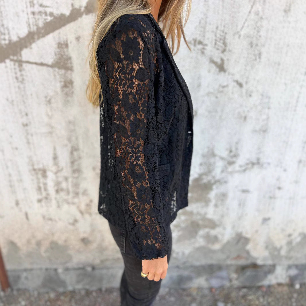 Damen Spitzenblazer mit eleganter Passform und zartem Durchbruchdesign EB