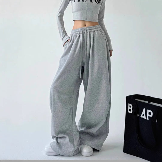 Damen nan weite taillenhohe Loungehose aus weichem Baumwollmix mit Tunnelzug und Seitentaschen EB