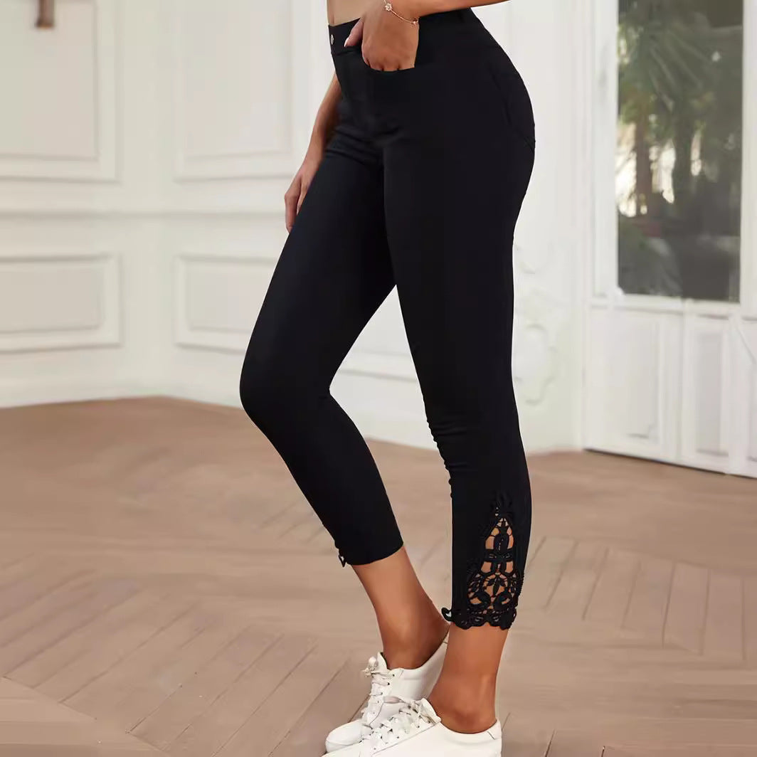 Damen Modische Leggings mit Spitzenverzierungen EB