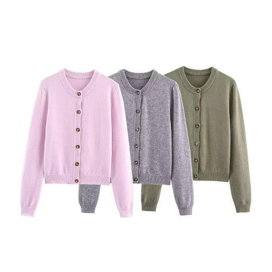 Damen weicher Strickcardigan mit Knopfverschluss und eleganten Rippabschlüssen EB