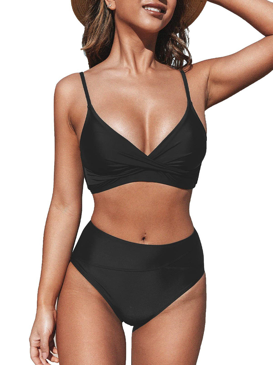 Damen Hochtailliertes Wickel-Bikini-Set EB