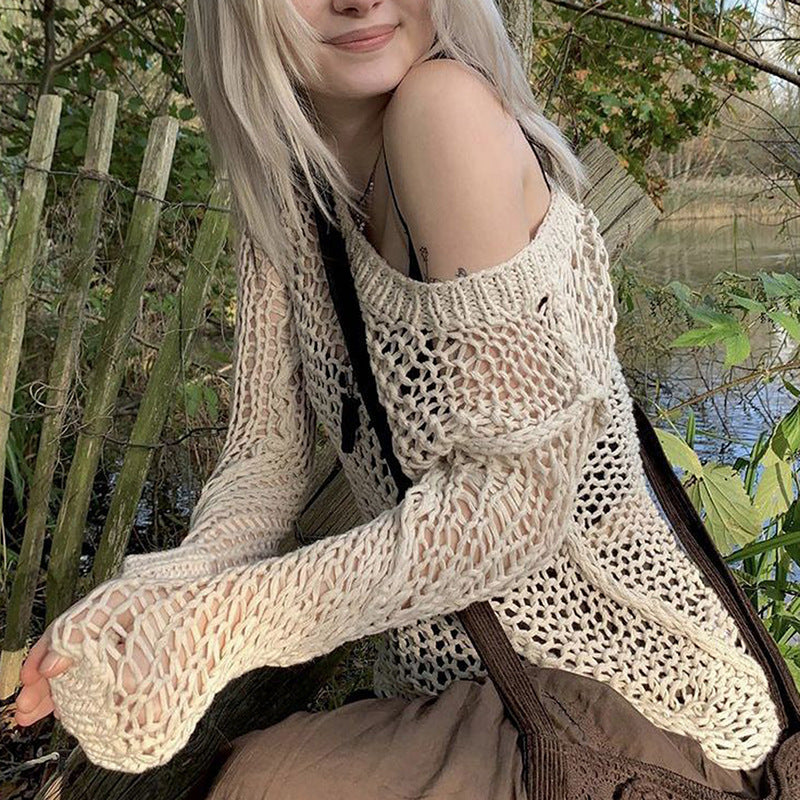 Damen Strickoberteil mit einzigartigem Netzdesign und weitem Schnitt EB