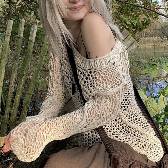 Damen Strickoberteil mit einzigartigem Netzdesign und weitem Schnitt EB