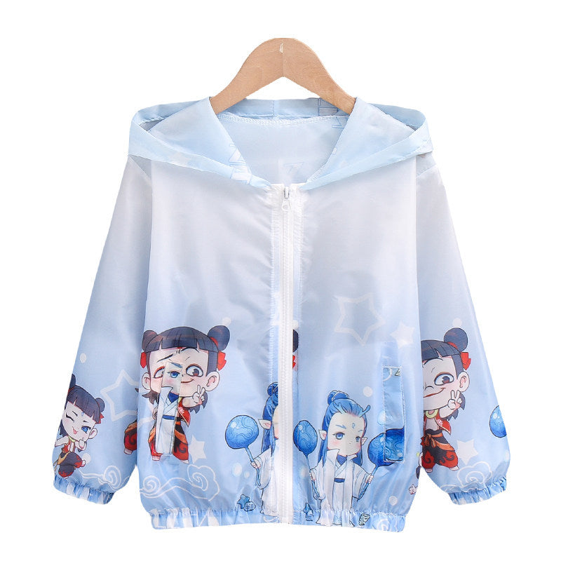 Unisex nan leichte Kinderregenjacke mit Kapuze und Cartoonmotiv wasserabweisend winddicht R&B