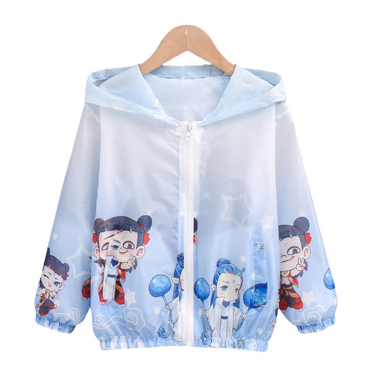 Unisex nan leichte Kinderregenjacke mit Kapuze und Cartoonmotiv wasserabweisend winddicht R&B
