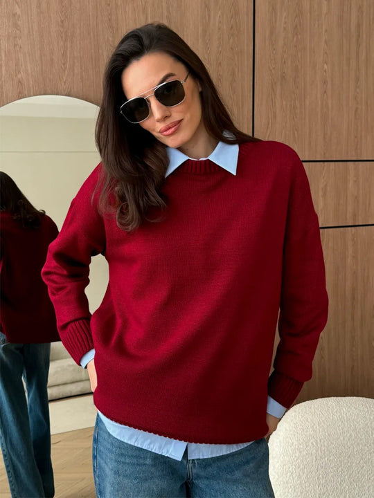 Damen Großer Strickpullover mit überschnittenen Schultern und Rippenbündchen EB