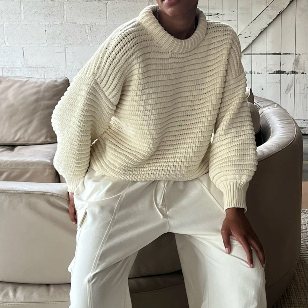 Damen lässiger Strickpullover mit Rollkragen und Rippstruktur EB